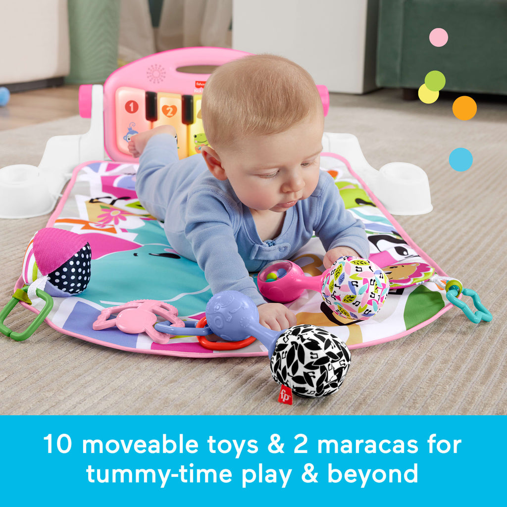 Fisher-Price Glow And Grow Kick & Play Piano Gym Baby Learning Toy With 2 Maracas, Pink