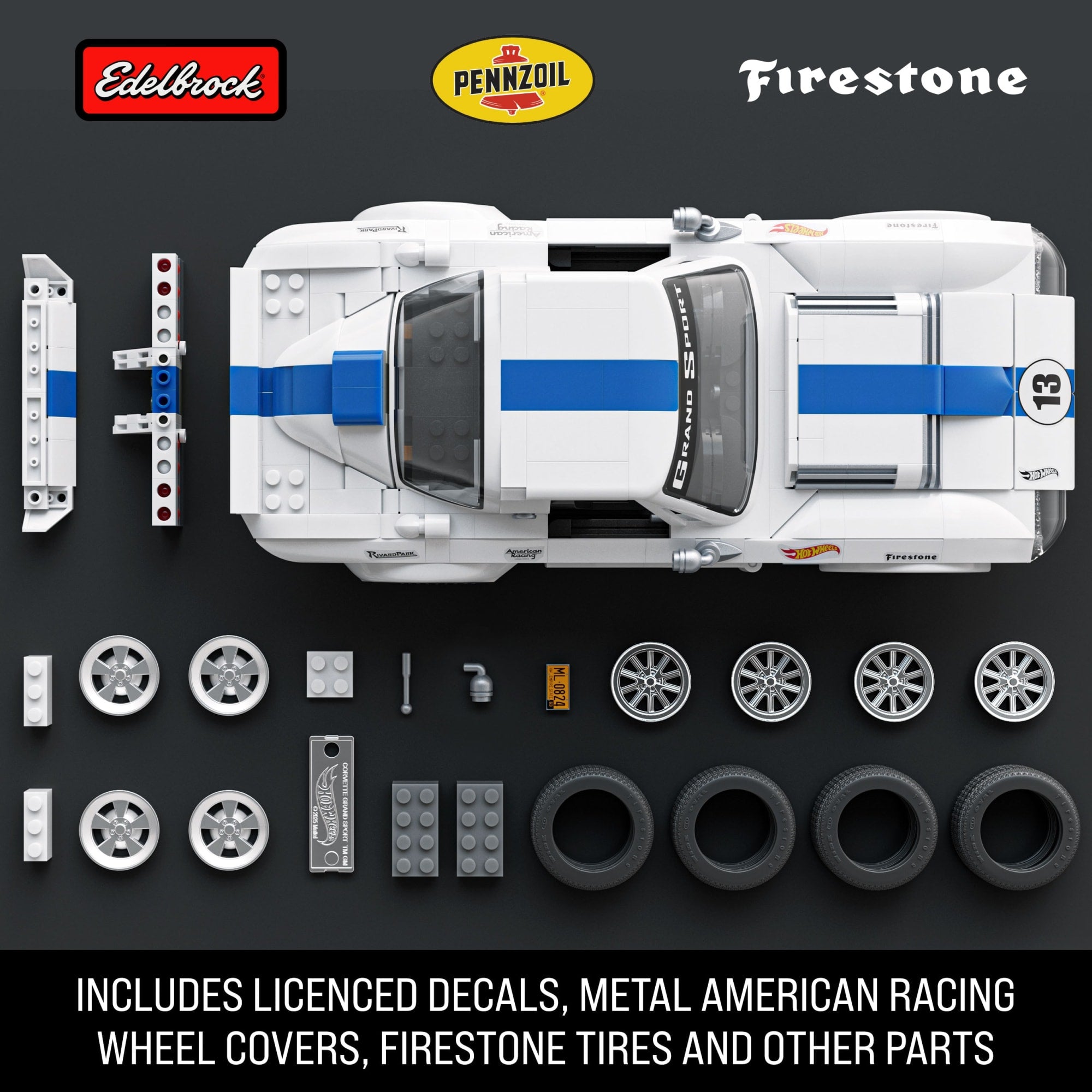 Mattel Brick Shop Hot Wheels Corvette Grand Sport Building Toy Kit (918 Pieces), For Collectors