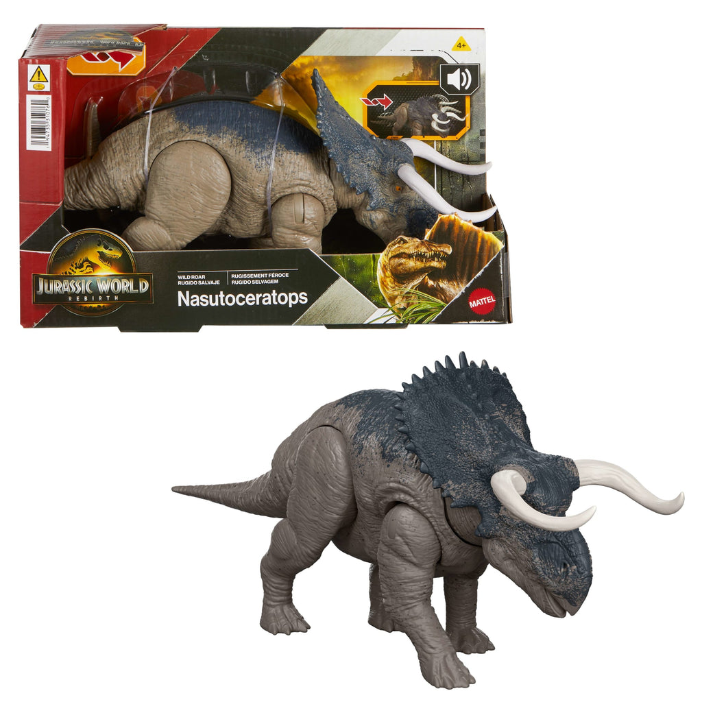 Jurassic World Rebirth Wild Roar Nasutoceratops Dinosaur Toy, Tail Controlled Attack Chomp & Sound