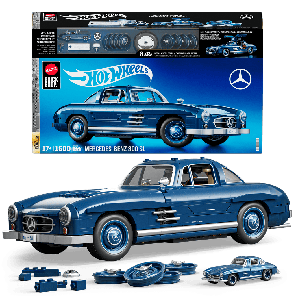 Mattel Brick Shop Hot Wheels Mercedes-Benz 300 SL Building Toy Kit (1600 Pieces), for Collectors