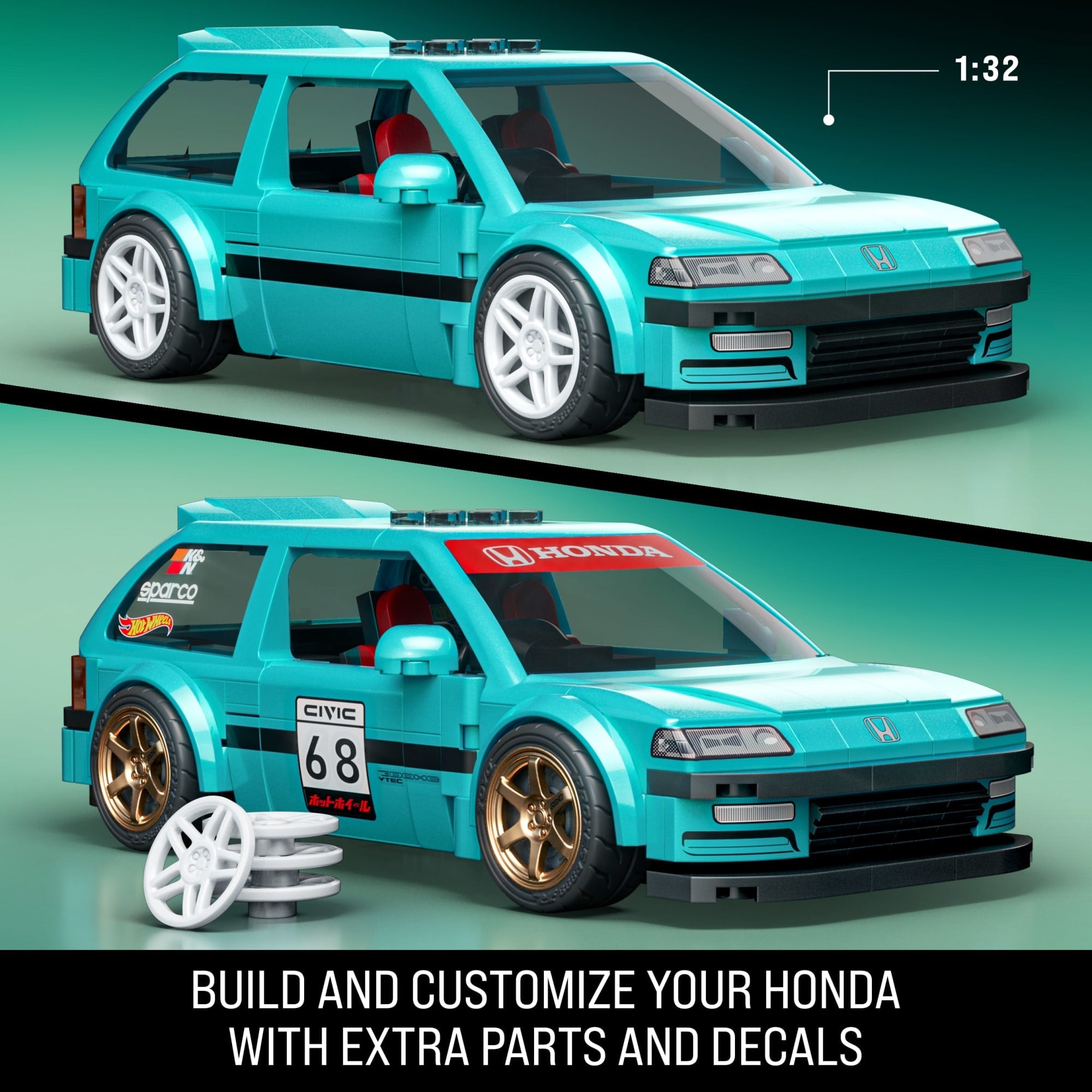 Mattel Brick Shop Hot Wheels Custom ’90 Honda Civic Ef Building Toy Kit (248 Pieces), For Collectors