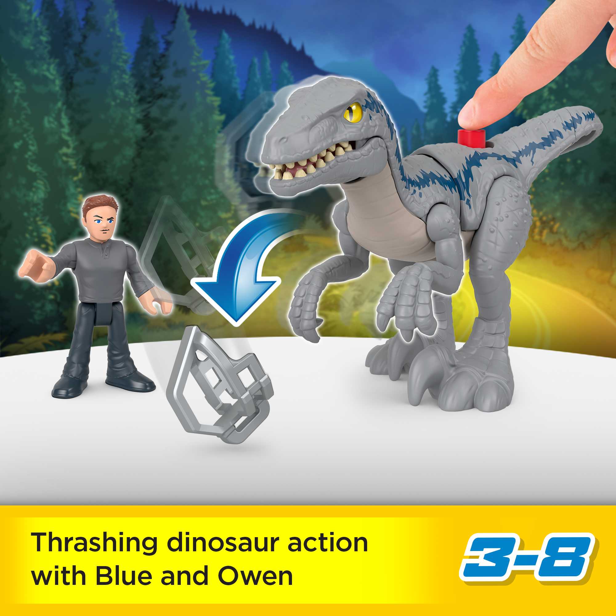 Imaginext Jurassic World Dominion Blue & Owen Dinosaur Toy Set, 3 Pieces, Preschool Toys