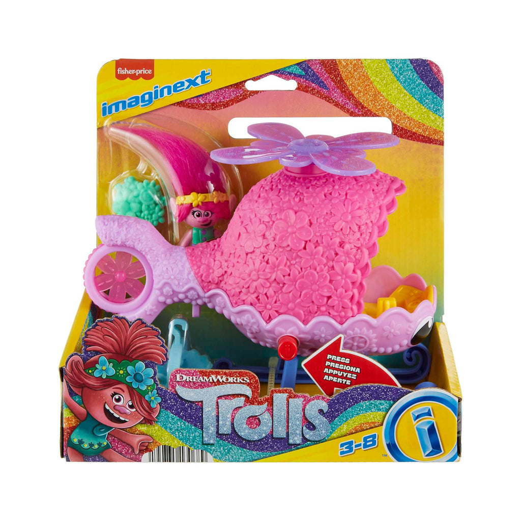 Imaginext Dreamworks Trolls Poppy Figure And Toy Helicopter For Preschool Pretend Play, 4 Pieces