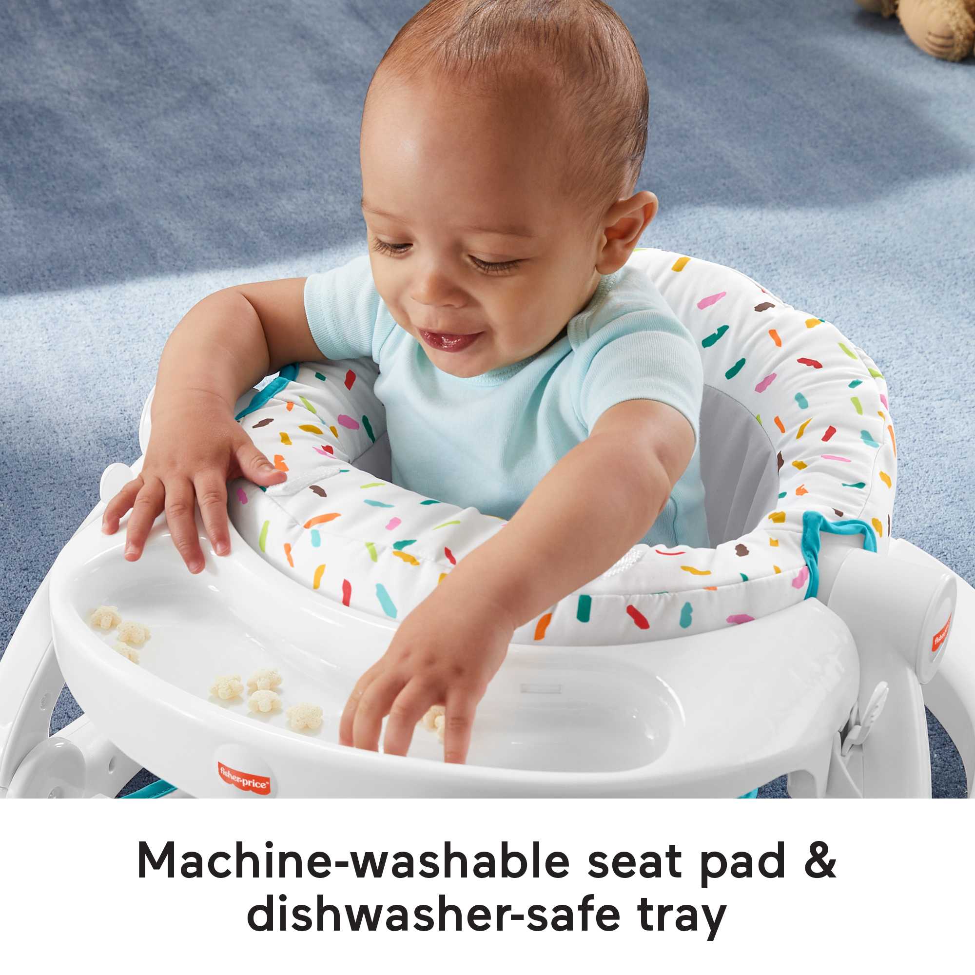 Fisher-Price Deluxe Sit-Me-Up Floor Seat Portable Baby Chair With Toy Bar, Rainbow Sprinkles