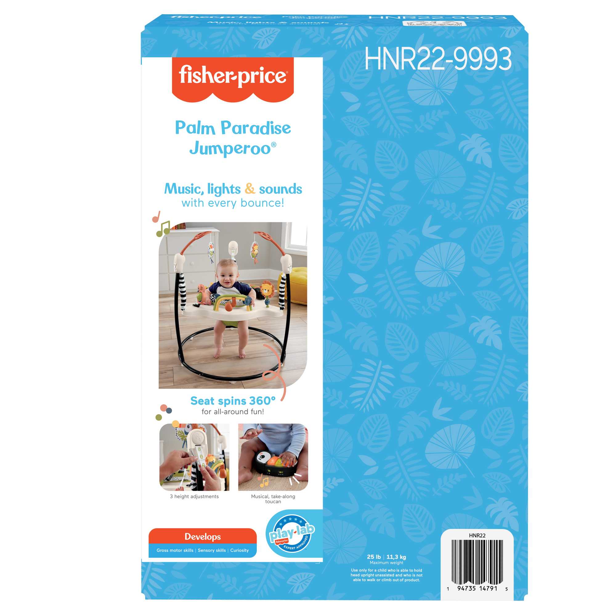Fisher-Price Jumperoo Baby Activity Center With Lights Music And Sounds, Palm Paradise