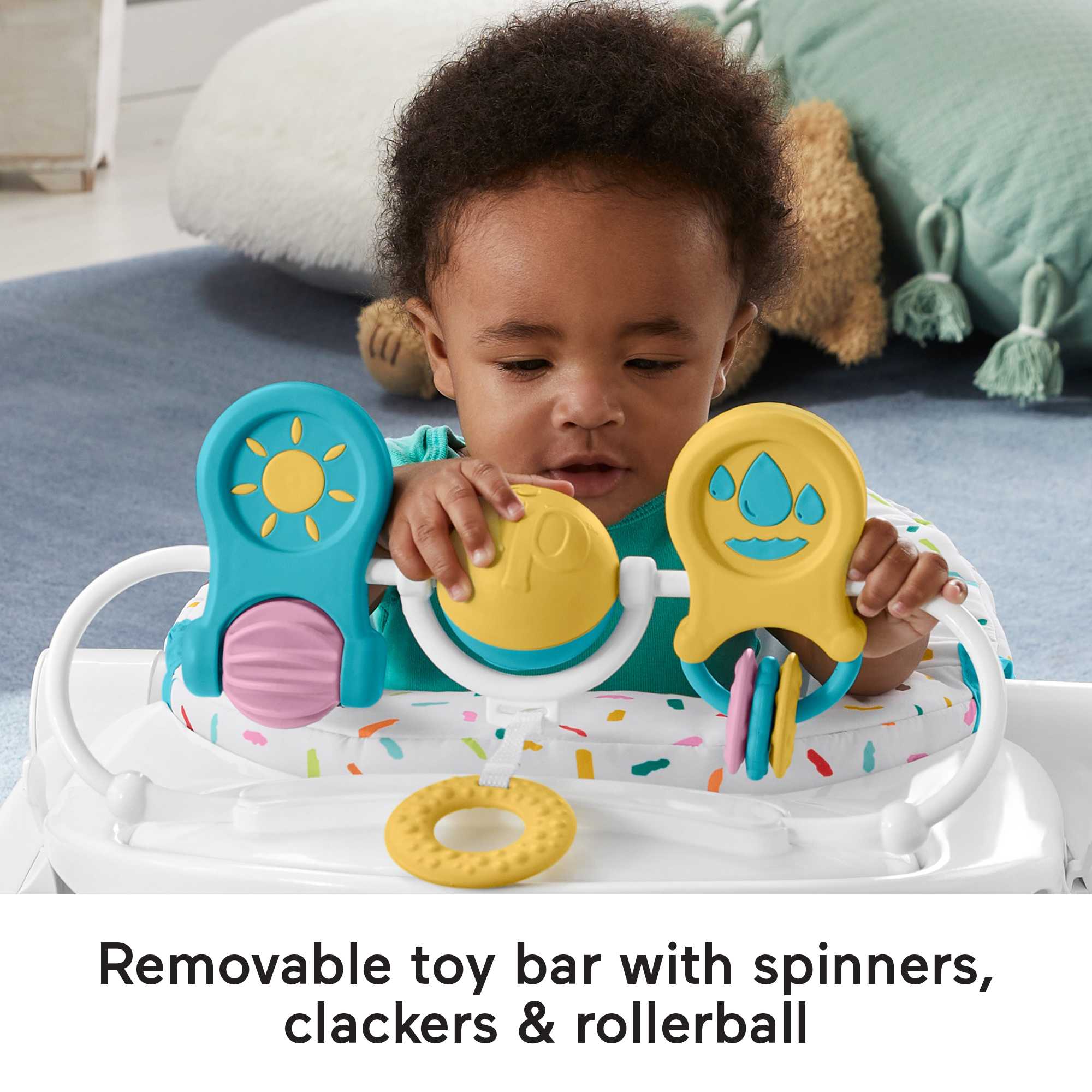Fisher-Price Deluxe Sit-Me-Up Floor Seat Portable Baby Chair With Toy Bar, Rainbow Sprinkles