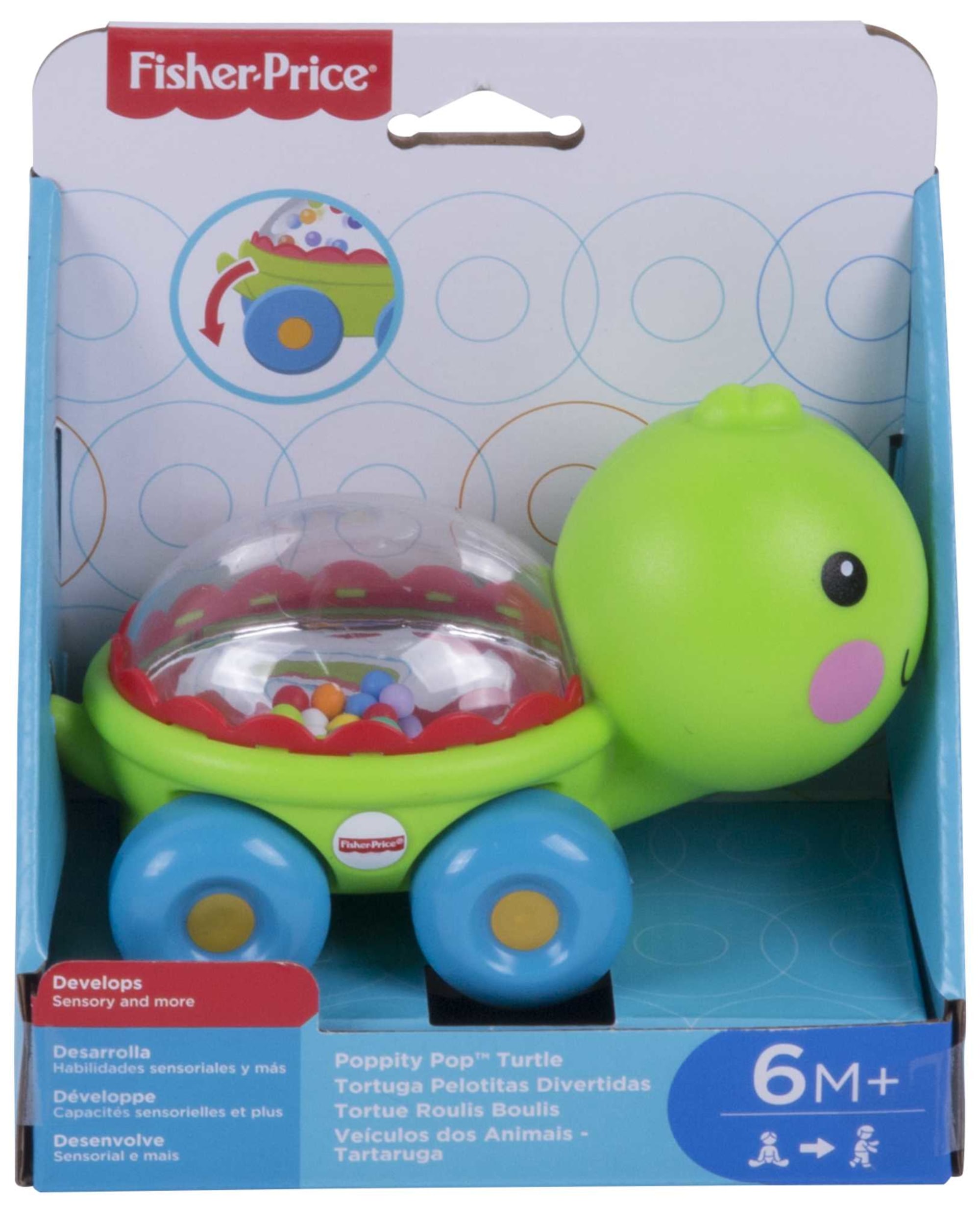 Fisher-Price Poppity Pop Turtle Push-Along Vehicle With Sounds For Infant Crawling Play