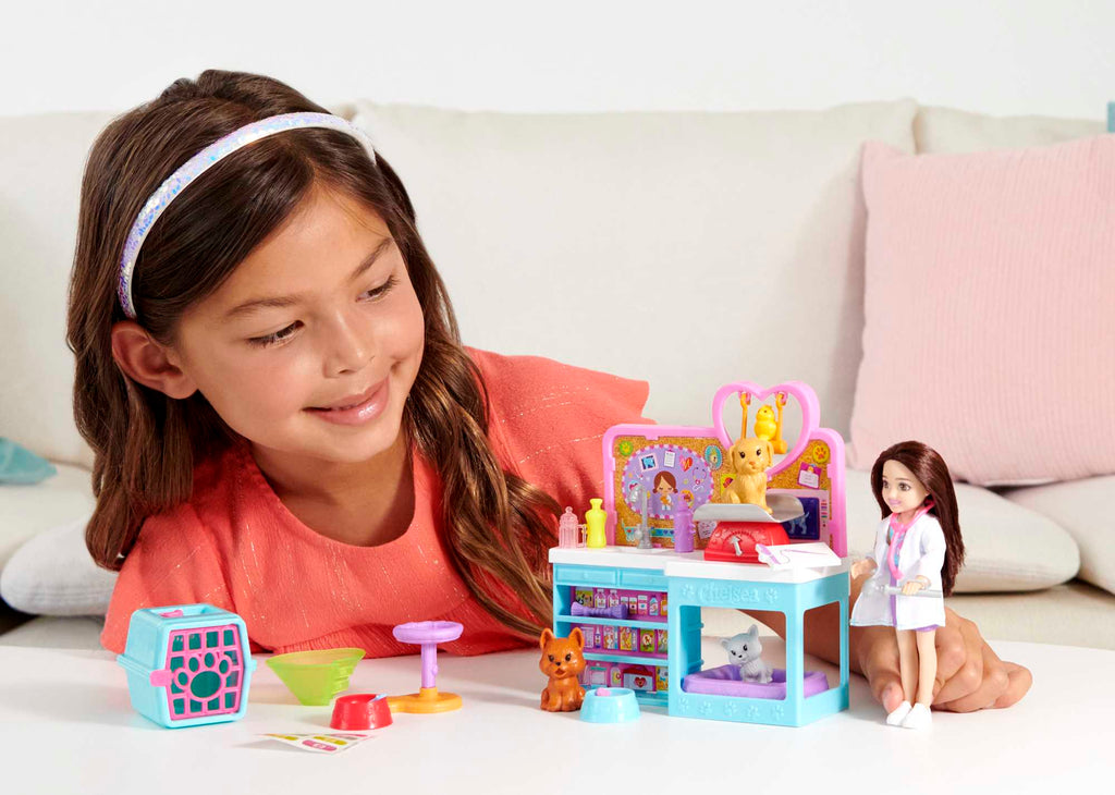 Barbie Doll Chelsea Pet Vet Playset With Doll, 4 Animals And 18 Pieces