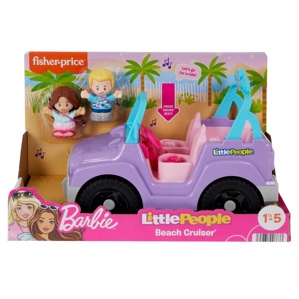 Little People Barbie Toy Car With Music Sounds And 2 Figures, Beach Cruiser, Toddler Toys