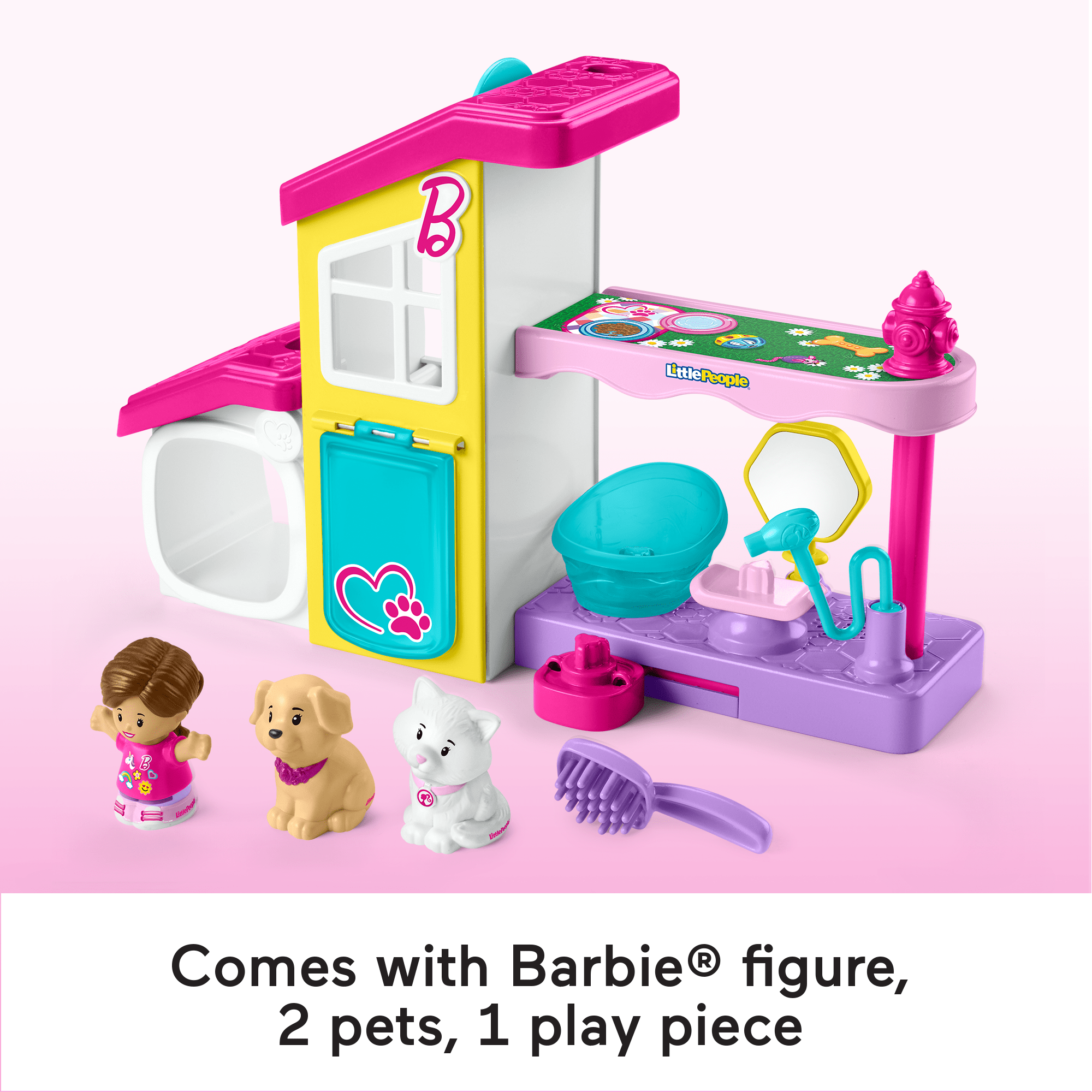 Little People Barbie Playset With Music And Sounds, Play And Care Pet Spa, Toddler Toy, 4 Pieces