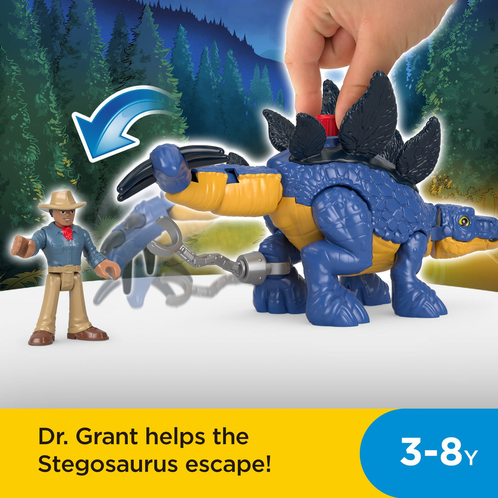 Imaginext Jurassic World Dominion Stegosaurus Dinosaur & Dr. Grant Poseable Figure Set