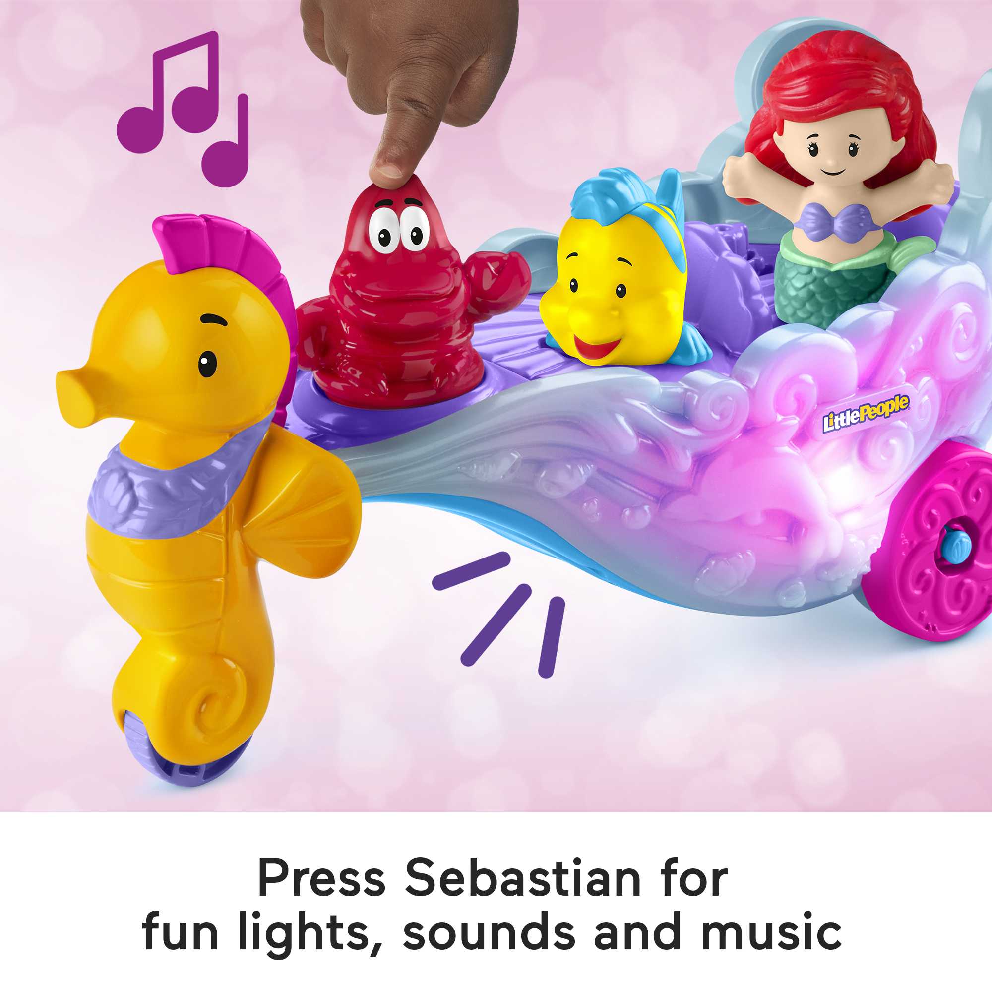 Disney Princess Ariel's Light-Up Sea Carriage Little People Musical Vehicle For Toddlers