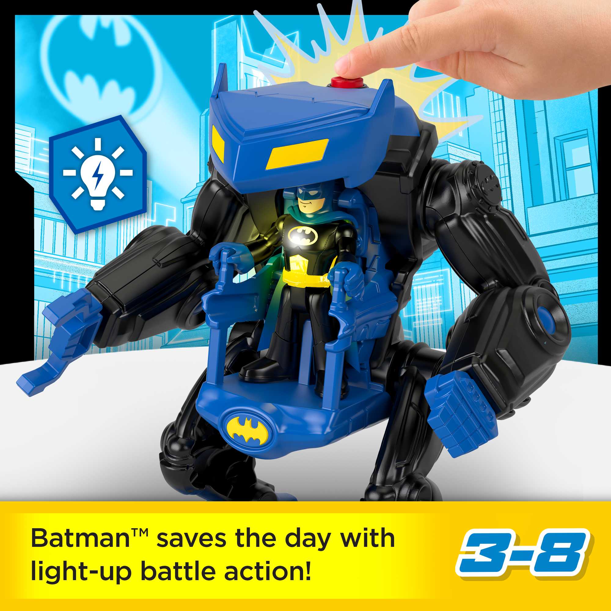 Imaginext DC Super Friends Batman Battling Robot, 3-Piece Figure Set With Lights For Preschool Kids
