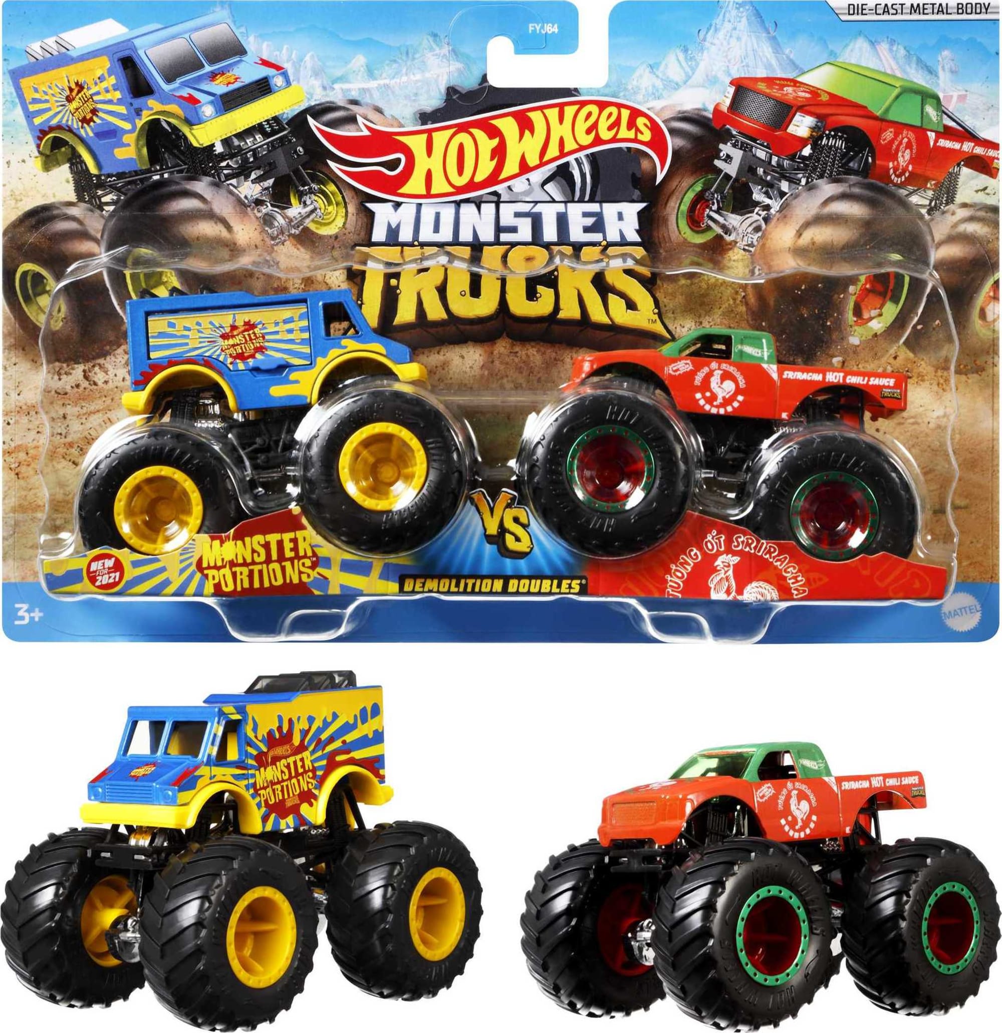 Hot Wheels Monster Trucks Demolition Doubles, 2-Pack Of 1:64 Scale Toy Trucks