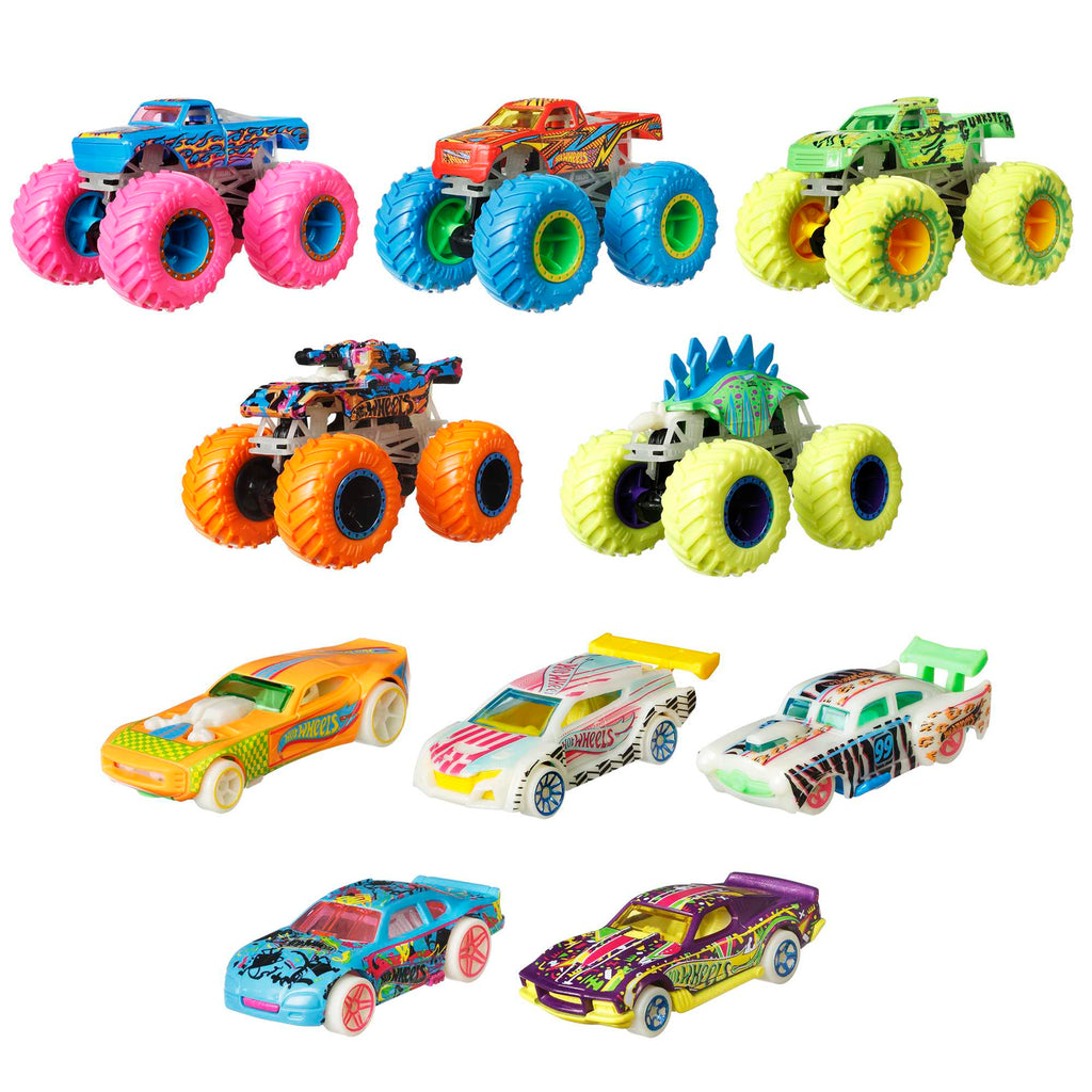 Hot Wheels Monster Trucks Coffret 10 Véhicules Phosphorescents