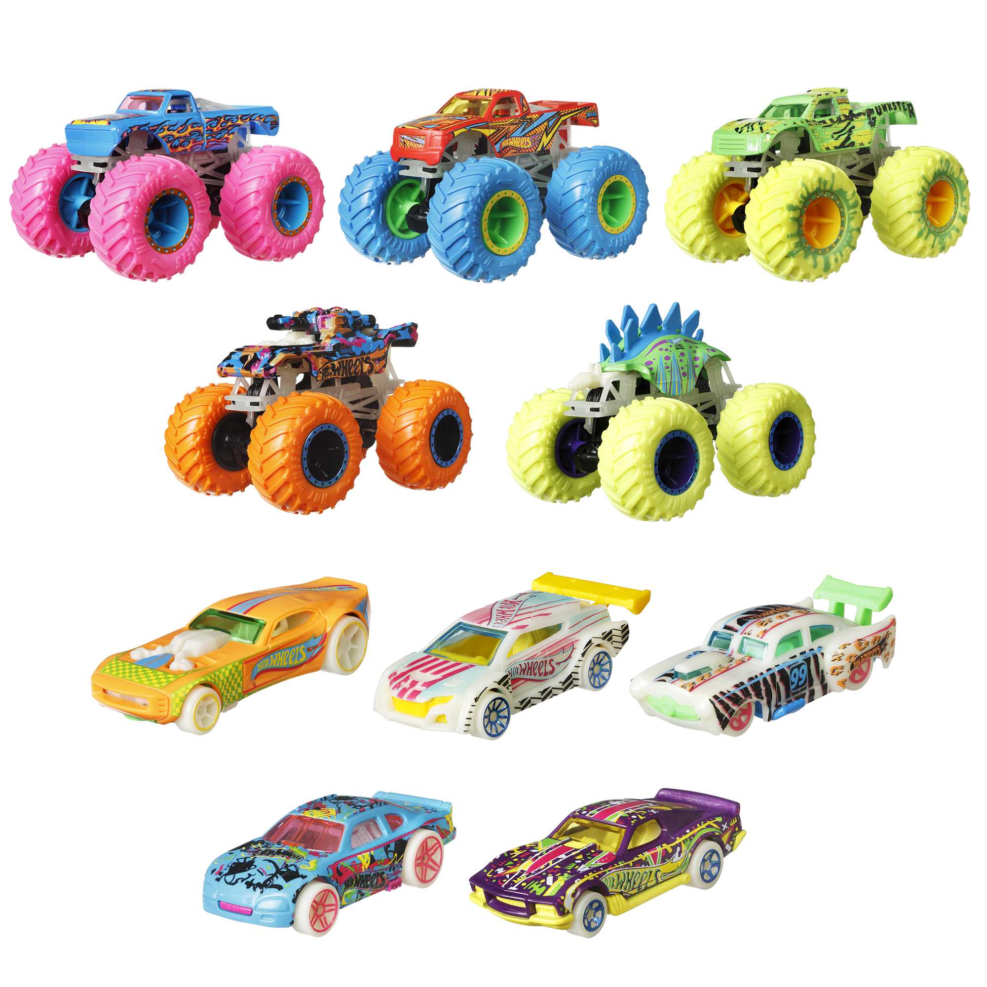 Hot Wheels Monster Trucks Coffret 10 Véhicules Phosphorescents