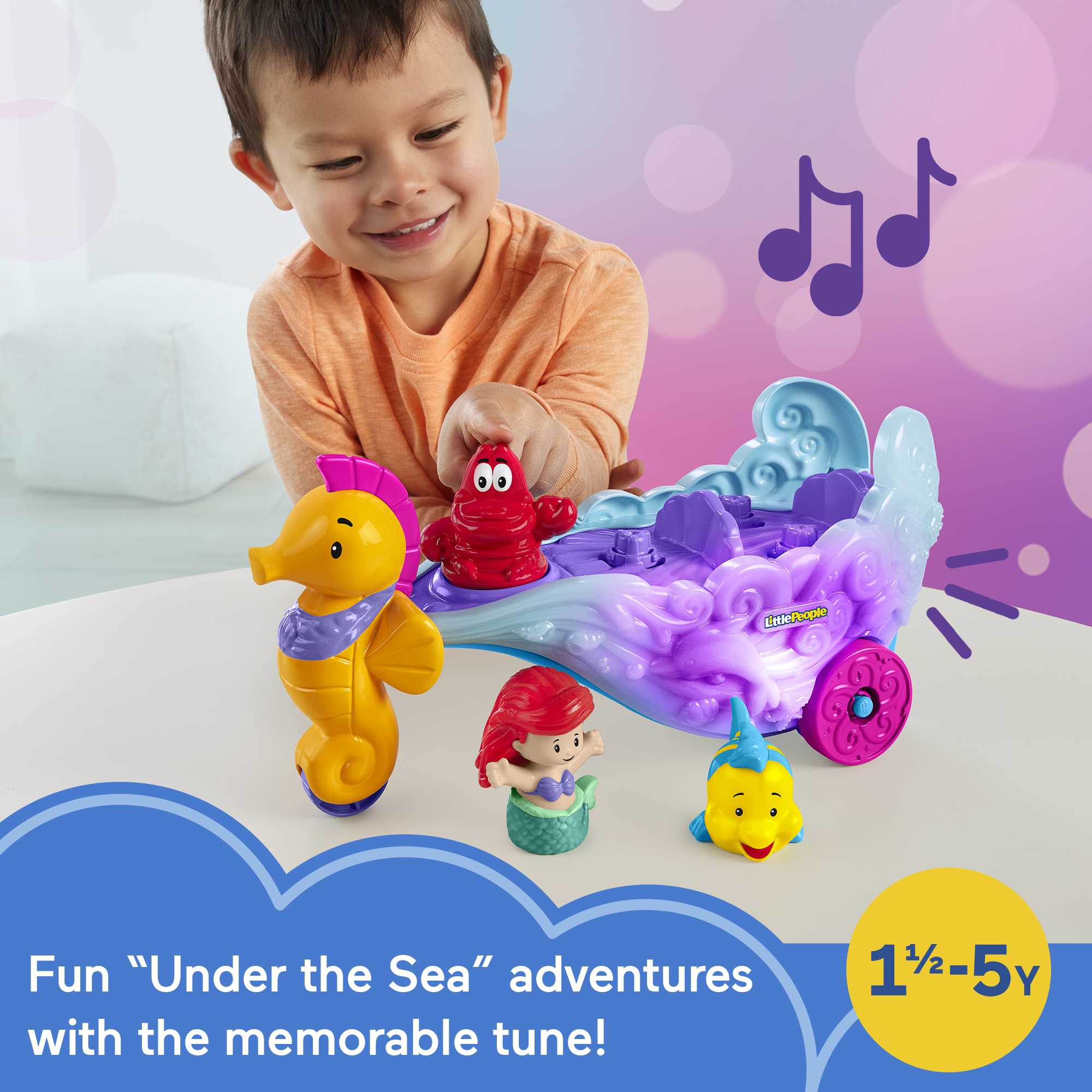Disney Princess Ariel's Light-Up Sea Carriage Little People Musical Vehicle For Toddlers