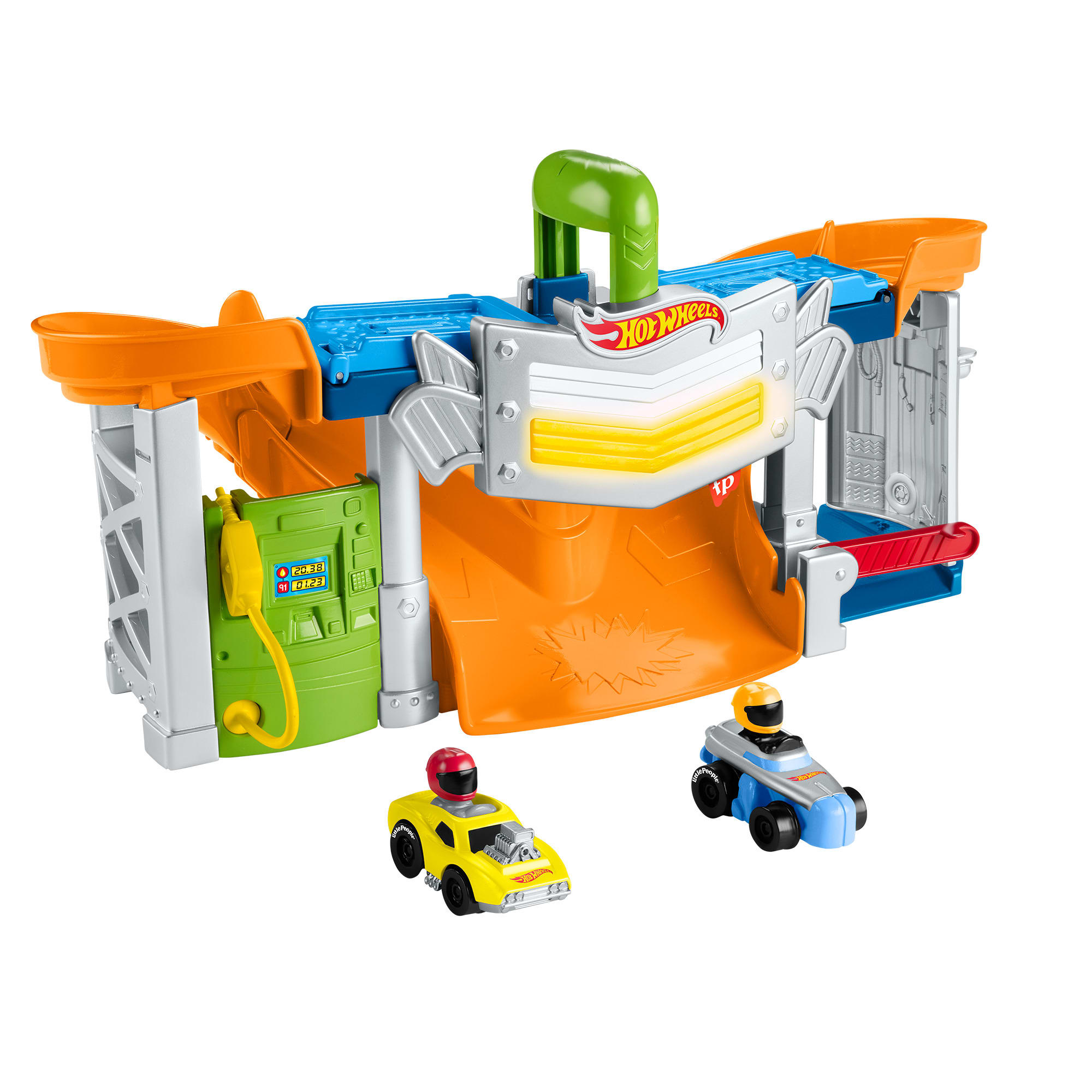 Fisher-Price Little People Hot Wheels Race Track For Toddlers, Race And Go Track Set, 2 Cars