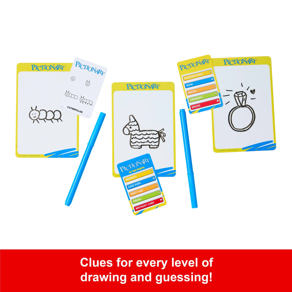 Pictionary Family Board Game For Kids, Adults And Game Night With Erasable Boards And Markers