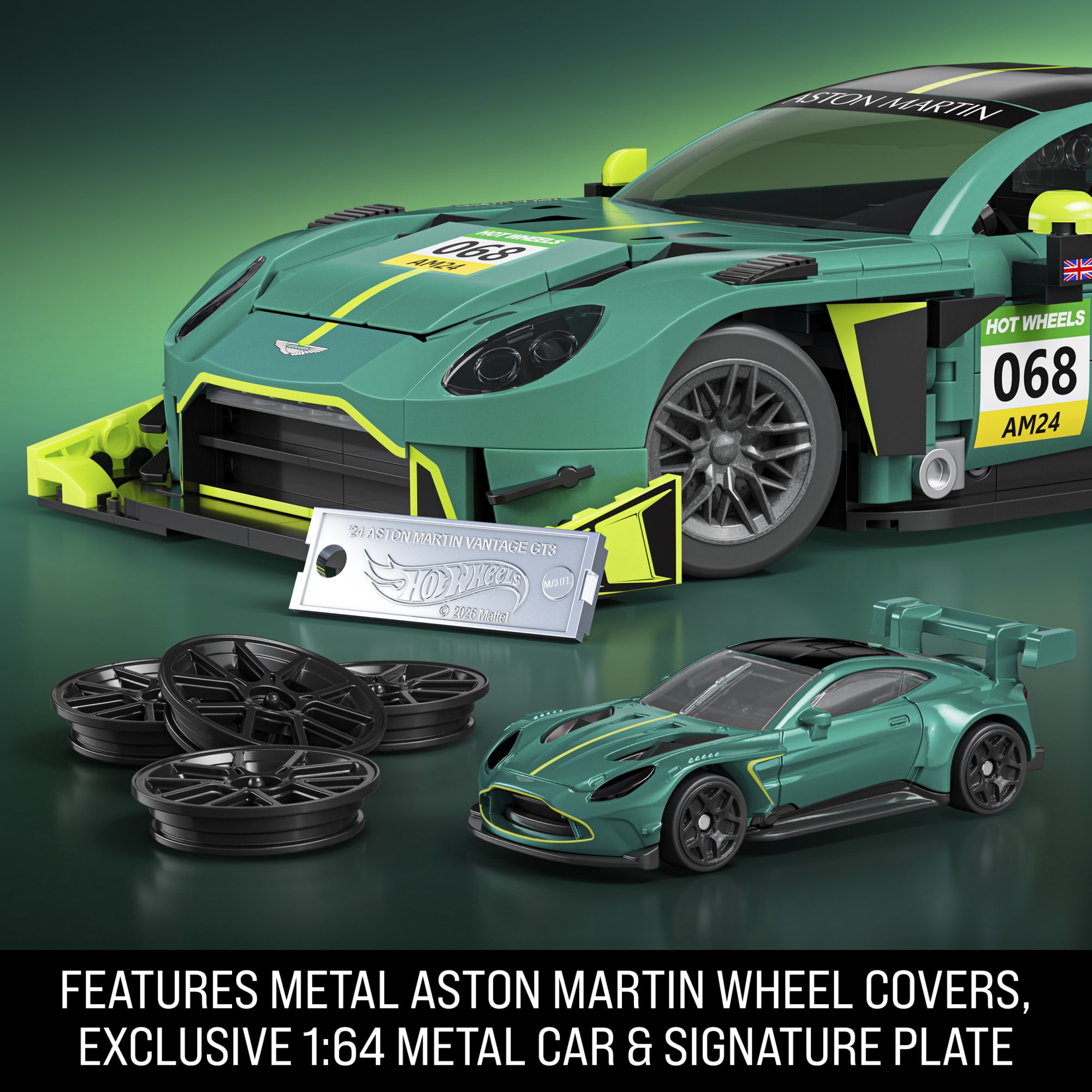 Mattel Brick Shop Hot Wheels ’24 Aston Martin Vantage Gt3 Building Toy Kit (793 Pieces), For Collectors 