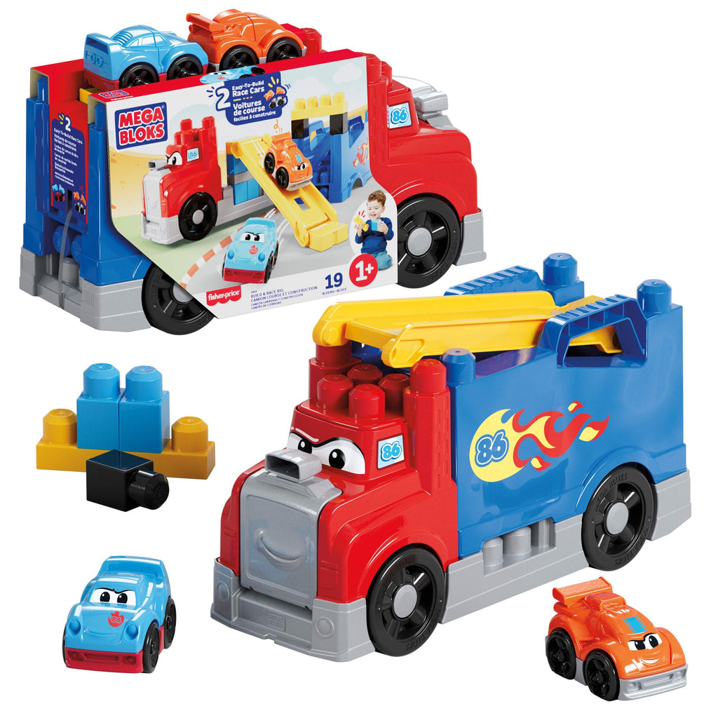 MEGA BLOKS First Builders Build & Race Rig Toy Blocks (19 Pieces) For Toddler