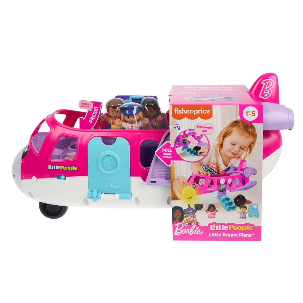 Little People Barbie Toy AIrplane With Lights Music And 3 Figures, Little Dream Plane, Toddler Toys, Multi-Language Version