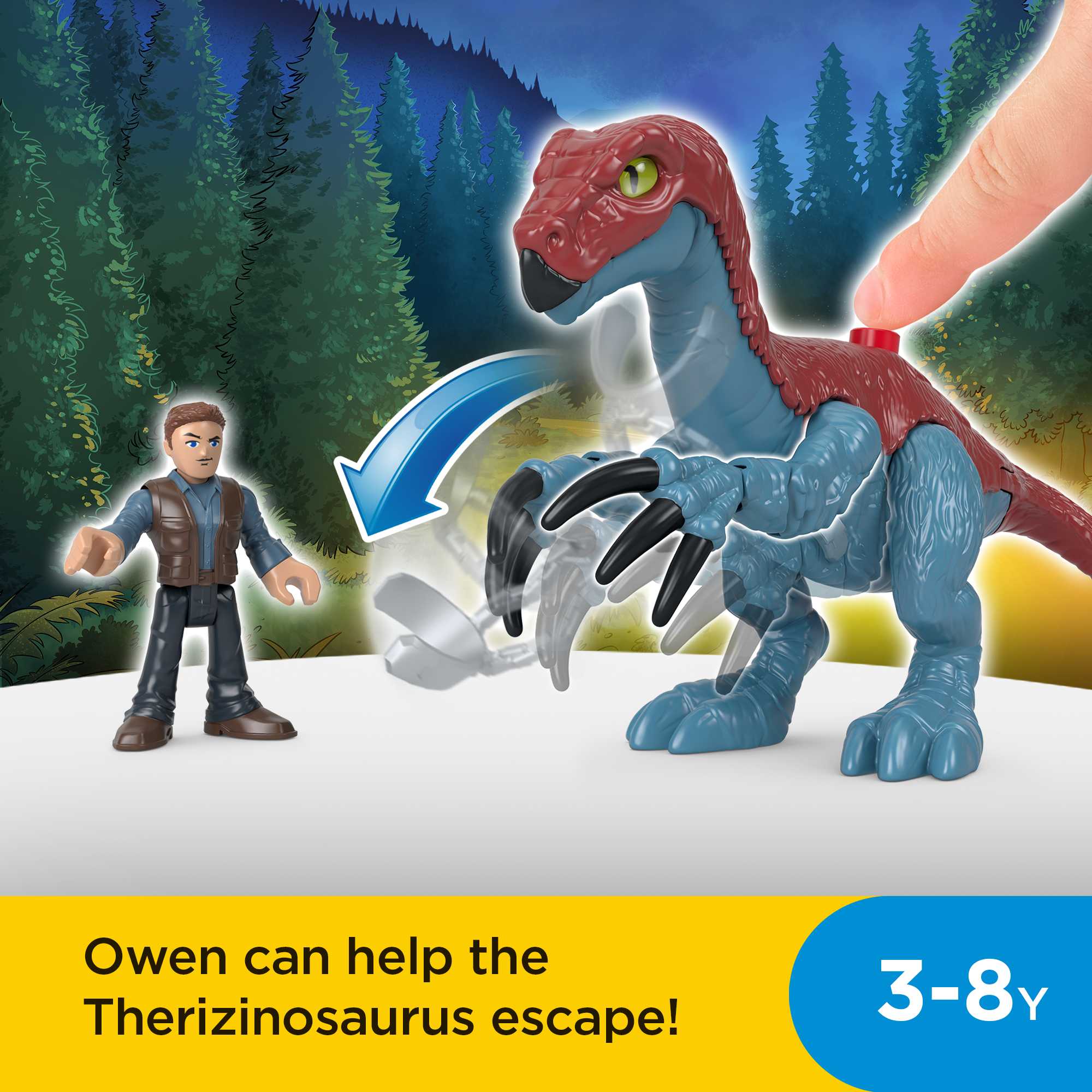 Imaginext Jurassic World Dominion therizinosaurus Dinosaur & Owen Grady Poseable Figure Set